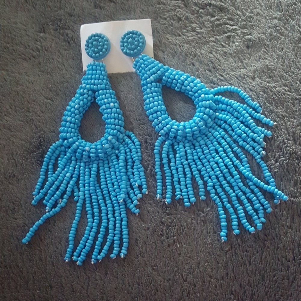 Blue beaded dangle earrings